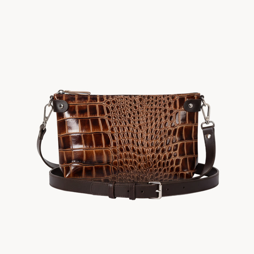 TOMMY Leather Bag with Two Handles - Alligator Pattern