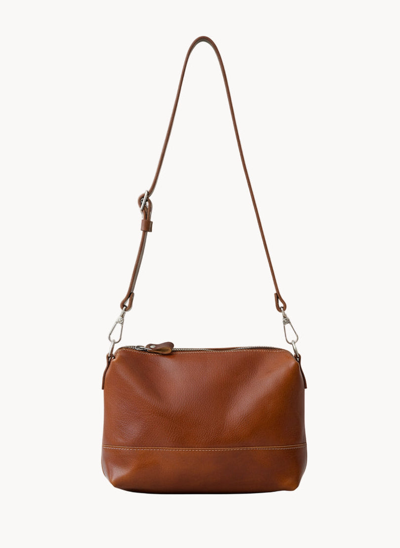 ROBIN Leather Handbag with Two Handles - Ginger Brown